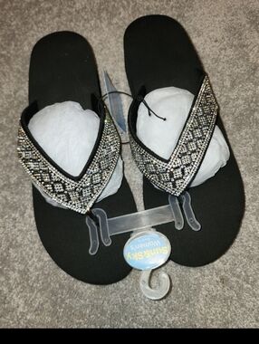 Sun & sky womens black wedge bling sandals size 9/10